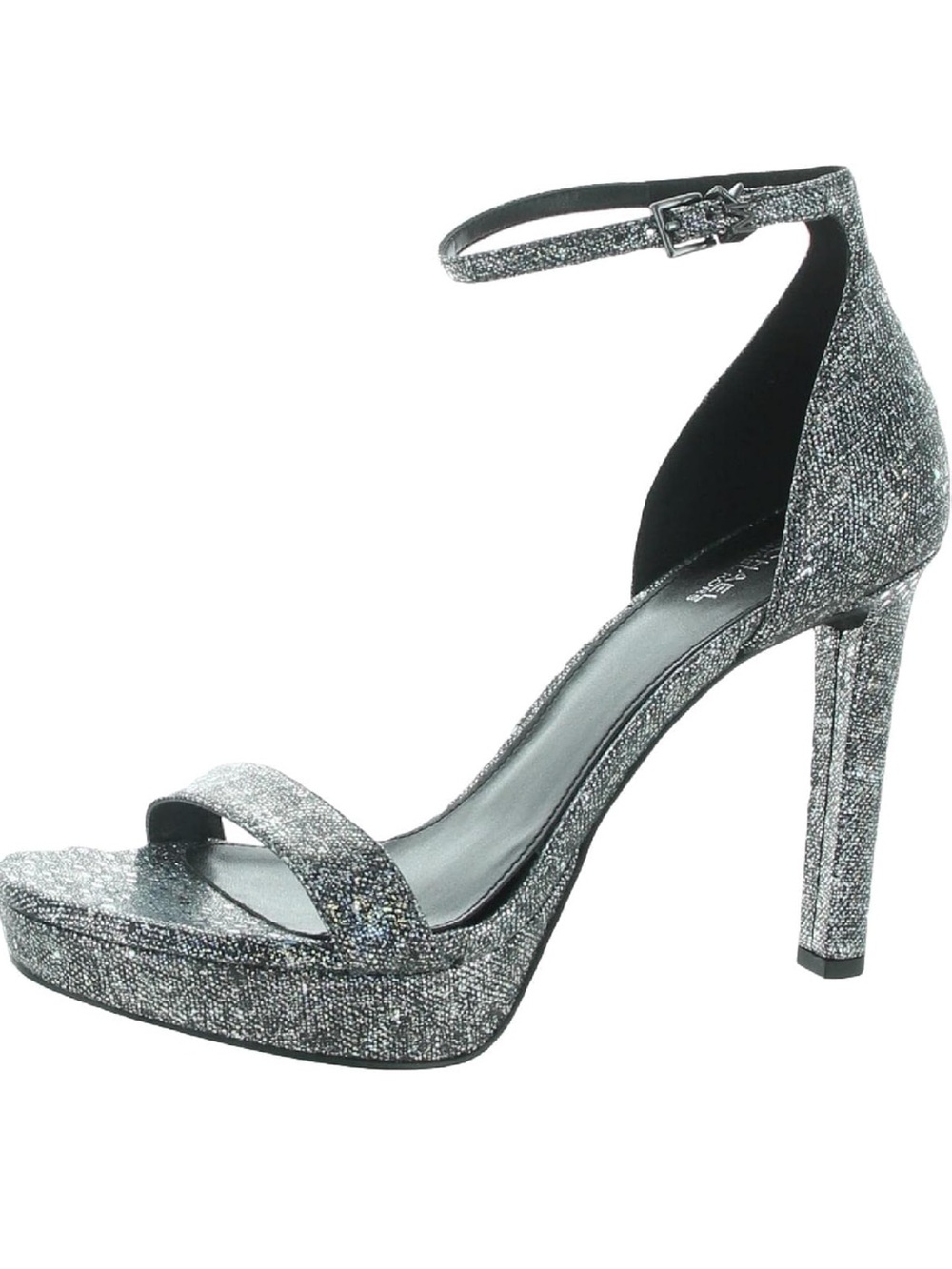 Michael Kors Glitter Ankle-Strap Block Heel Sandals Silver Size 8